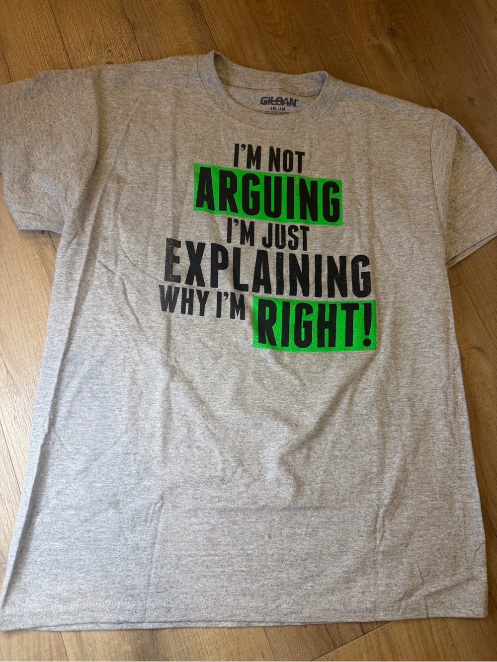Gildan Gray Short-Sleeve Tee with Neon Green & Black Graphic sz small